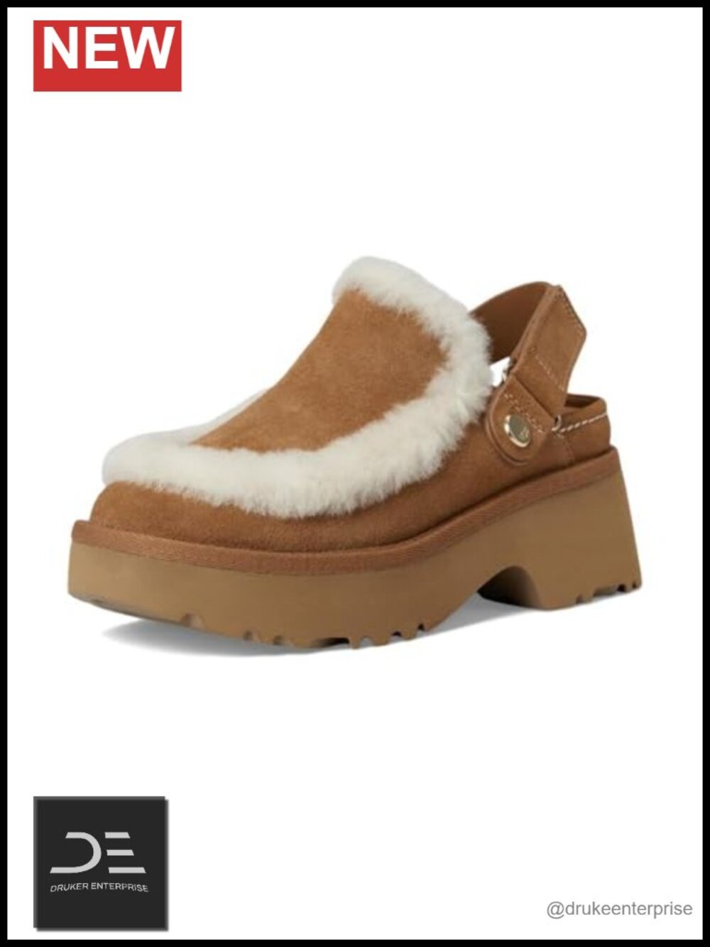 Suede Clog with Adjustable Heel Strap, Sheepskin Trim, 2" Heel